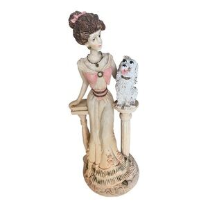 Artmark Marlo Collection Vintage Lady Figurine with Dog, Pink & Cream.